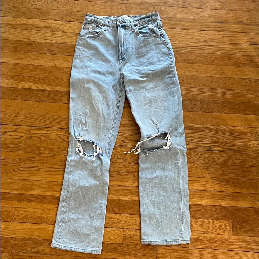 Abercrombie & Fitch Distressed Light Blue Straight Leg Jeans